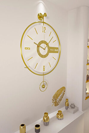 Orta Boy - Gold 37cm Çap - Elit Three (PİLLİ LED SİSTEMİ) , Metal Duvar Saati