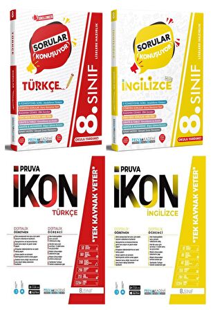 Pruva Akademi 8. Sınıf Türkçe + İngilizce Soru + Defter Seti 4 Kitap 2023