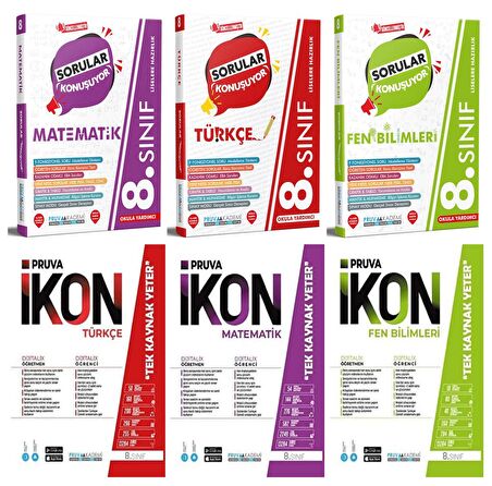 Pruva Akademi 8. Sınıf Matematik + Türkçe + Fen Soru + Defter Seti 6 Kitap 2023