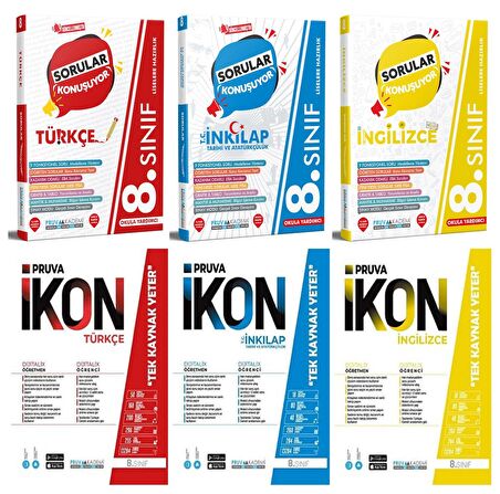 Pruva Akademi 8. Sınıf Türkçe + İnkılap Tarihi + İngilizce Soru + Defter Seti 6 Kitap 2023