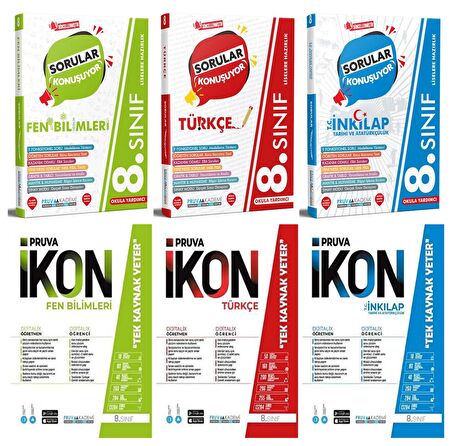 Pruva Akademi 8. Sınıf Fen Bilimleri + Türkçe + İnkılap Tarihi Soru + Defter Seti 6 Kitap 2023