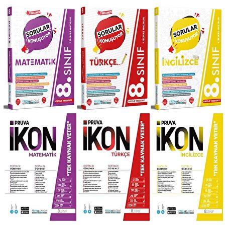 Pruva Akademi 8. Sınıf Matematik + Türkçe + İngilizce Soru + Defter Seti 6 Kitap 2023
