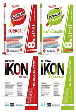 Pruva Akademi 8. Sınıf Türkçe + Fen Bilimleri Soru + Deneme Seti 4 Kitap 2023