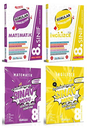 Pruva Akademi 8. Sınıf Matematik + İngilizce Sorular Konuşuyor + Deneme Seti 4 Kitap 2023