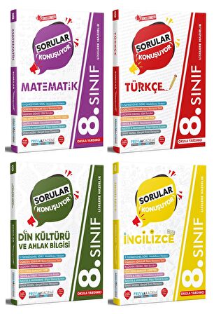 Pruva Akademi 8. Sınıf Matematik + Türkçe + Din + İngilizce Sorular Konuşuyor Seti 4 Kitap 2023