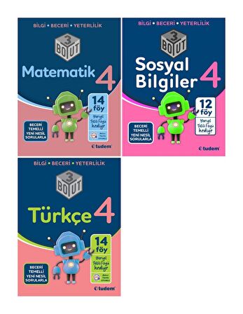 Tudem 4. Sınıf Matematik + Türkçe +Sosyal Bilgiler + Fen 3 Boyut Set 4 Kitap 2023