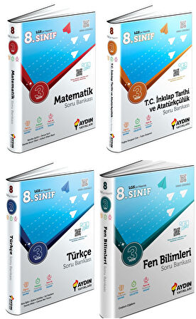 Aydın 2024 8. Sınıf Matematik + Türkçe + Fen + İnkılap Üç Adım Soru Seti 4 Kitap