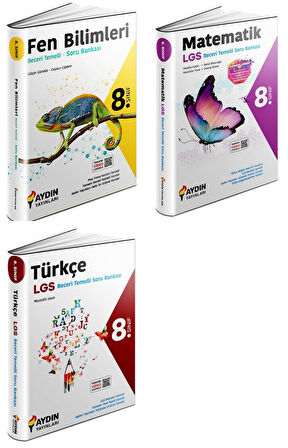 Aydın 2024 8. Sınıf Matematik + Türkçe + Fen Bilimleri Beceri Temelli Soru Seti 3 Kitap