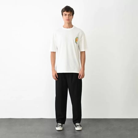 Mhkids Unisex Bisiklet Yaka Baskılı Oversize T-Shirt - Beyaz