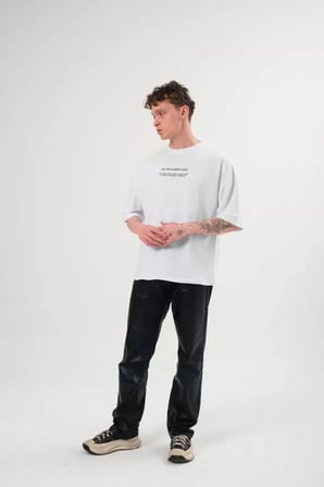 Mhkids Unisex Bisiklet Yaka Baskılı Oversize T-Shirt - Beyaz