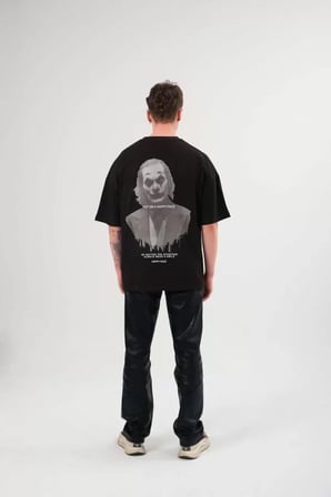 Mhkids Unisex Bisiklet Yaka Baskılı Oversize T-Shirt - Siyah