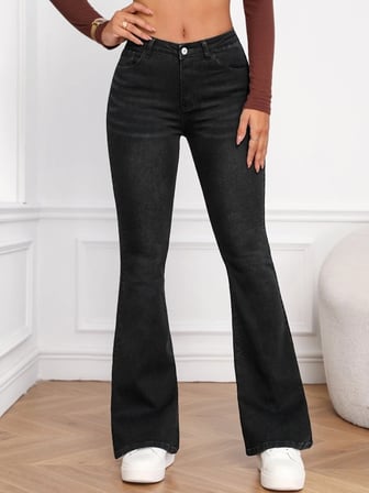Mhkids Kadın Yüksek Bel Cepli İspanyol Paçalı Kot Jeans Pantolon