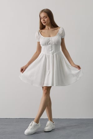 Mhkids Beli Korseli Mini Elbise - Beyaz
