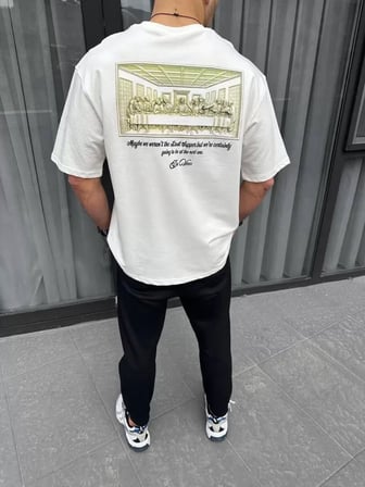 Mhkids Unisex Baskılı Oversize T-Shirt - Beyaz