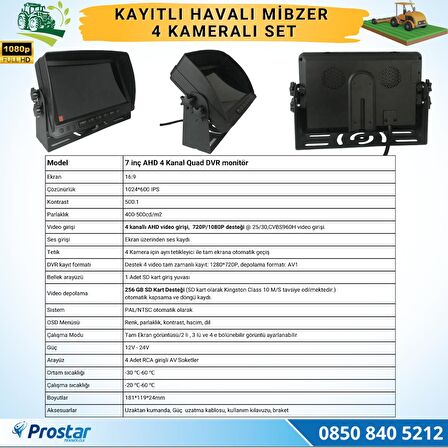 Kayıtlı AHD Mibzer Havalı Tohum Makinesi 4 Kameralı 7 inç Monitörlü 720P Araç Seti