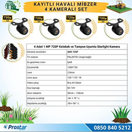 Kayıtlı AHD Mibzer Havalı Tohum Makinesi 4 Kameralı 7 inç Monitörlü 720P Araç Seti