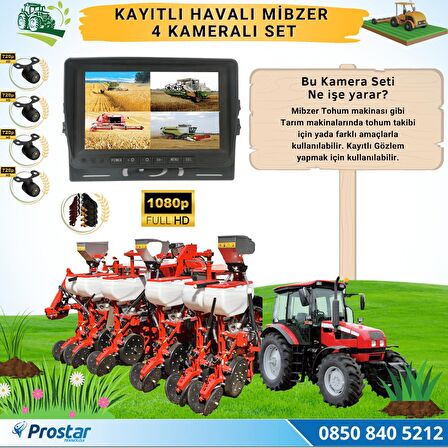Kayıtlı AHD Mibzer Havalı Tohum Makinesi 4 Kameralı 7 inç Monitörlü 720P Araç Seti