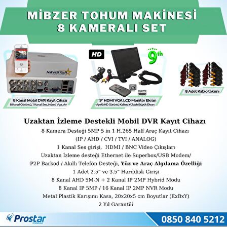 8 Kameralı Mibzer Havalı Tohum Makinesi 9 inç Hdmi Monitörlü Kamera Seti