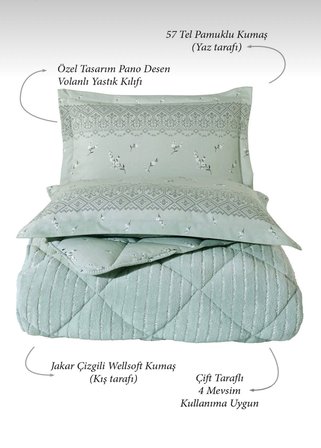 Bella Home Çift Kişilik Jakarlı Uyku Seti - Wellsoft Yorgan - 4 Parça - Pvc Orijinal Çantalı