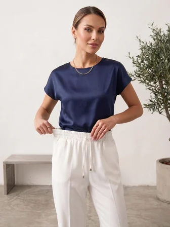 Beyaz Beli Lastikli Bağcıklı Rahat (KLASİK/HAVUÇ) Kesim Yüksek Bel Double Kumaş Pantolon