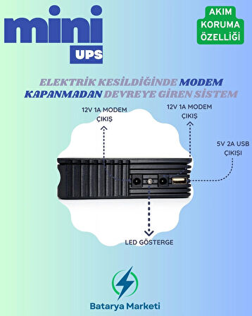 Universal Mini UPS Modem İçin 7350 mAh Güç Kaynağı – 8 Saat Enerji – USB + Akım Koruma