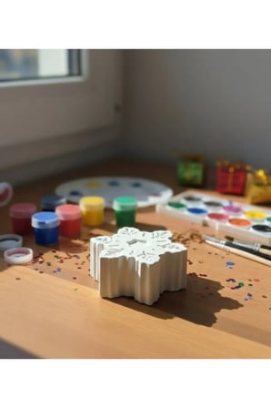 Kendin Boya Taş Tozu Kar Tanesi Formlu Yılbaşı Objesi ve Hobi Seti (12 Renk Boya + Fırça Hediyeli)