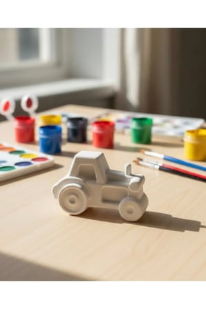 Kendin Boya Taş Tozu Traktör Formlu Dekoratif Obje ve Hobi Seti (6 Renk Boya + Fırça Hediyeli)