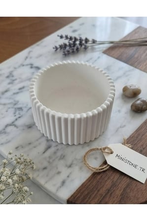 Kendin Boya Taş Tozu Dikey Oluklu / Mini Kase / Mumluk Hobi Seti (12 Renk Boya + Fırça Hediyeli)