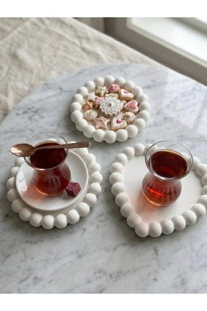 Kendin Boya Taş Tozu Bubble / Balon Kenarlı Sunum Tepsisi ve Çay/Kahve Altlığı Seti (12 Renk Boya + Fırça Hediyeli)