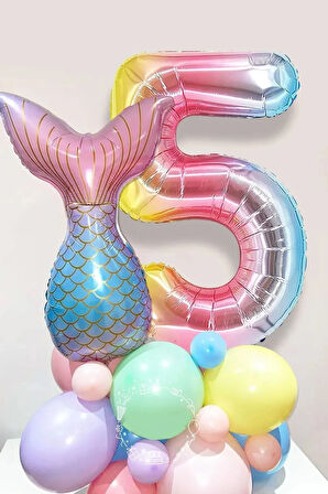 Deniz Kızı Kuyruğu Karşılama Seti 5 Yaş Rakam Balonlu