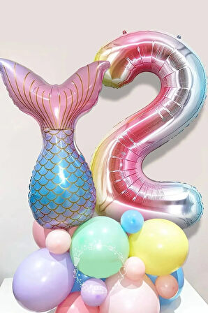 Deniz Kızı Kuyruğu Karşılama Seti 2 Yaş Rakam Balonlu