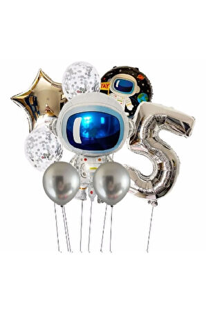 Uzay Galaksi Astronot Kozmik 5 Yaş Balon Set Uzay Astronot Konsept Doğum Günü Set