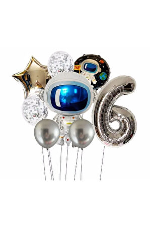 Uzay Galaksi Astronot Kozmik 6 Yaş Balon Set Uzay Astronot Konsept Doğum Günü Set