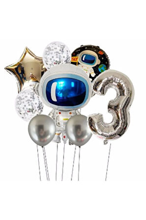 Uzay Galaksi Astronot Kozmik 3 Yaş Balon Set Uzay Astronot Konsept Doğum Günü Set