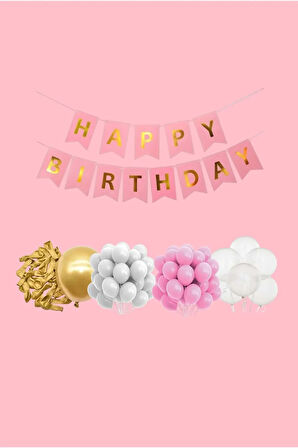 Lüks Doğum Günü Seti Pembe Fiyonklu Retro Konsept Balon Kutlama Eğlence