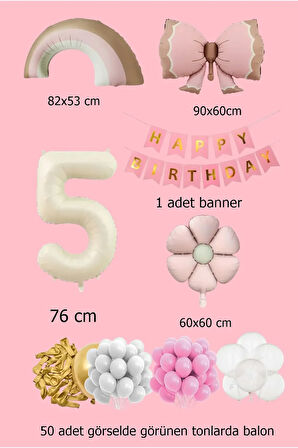 Lüks Doğum Günü Seti Pembe Fiyonklu Retro Konsept Balon Kutlama Eğlence