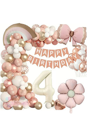 Lüks Doğum Günü Seti Pembe Fiyonklu Retro Konsept Balon Kutlama Eğlence