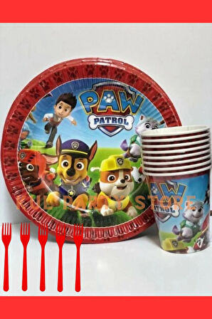 Paw Patrol 8 Kişilik Tabak Bardak Çatal Seti Doğum Günü Parti Malzemeleri Konsepti