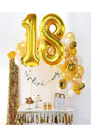 18, Yaş Doğum Günü Folyo Balon Seti Gold Altın 100 Cm