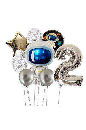 Uzay Galaksi Astronot Kozmik 2 Yaş Balon Set Uzay Astronot Konsept Doğum Günü Set