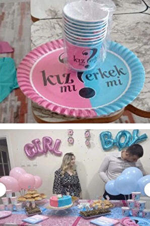 Cinsiyet Belirleme Partisi Karton Tabak Bardak Set Kız Mı Erkek Mi Parti Seti 8 Kişilik