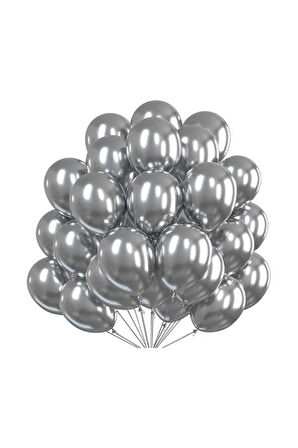 15 Adet Metalik Gümüş Balon - Doğum Günü Konsepti - Parti Malzemeleri - Bride To Be Malzemeleri
