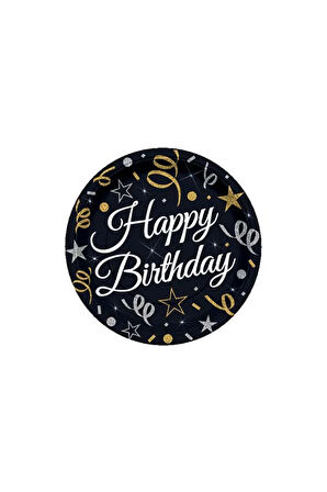 SPARKLİNG CONFETTİ HAPPY BİRTHDAY BASKILI TABAK 8 adet