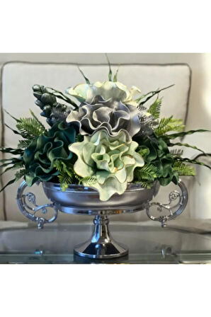 ⚜️ Luxury Çiçekli Vazo ⚜️ Zamak Kol Aranjman Gümüş⚜️