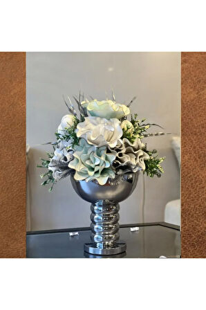 ⚜️ Luxury Çiçekli Vazo ⚜️ Boğumlu Aranjman Gümüş⚜️