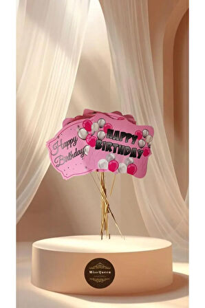 Happy Birthday Temalı 10'lu Konuşma Balonu Seti PEMBE-GÜMÜŞ