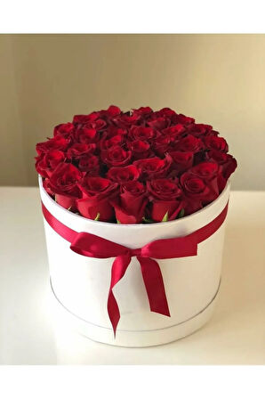 🌹 Lxury Kırmızı Gül 🌹 Beyaz Silindir Kutu