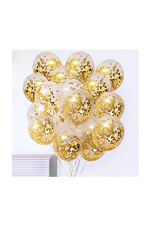 Gold Konfetili Şeffaf Balon Seti - 10 Adet