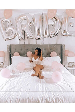 Bride Yazılı Büyük Boy Her Harf 76 Cm Folyo Balon Gümüş Renkli Gri Renginde Bekarlığa Veda Partisi