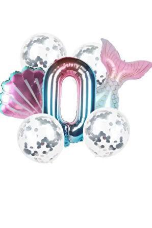 Deniz Kızı Kuyruk Gümüş Pul Gökkuşağı Rakam Folyo Balon Seti 0 Yaş